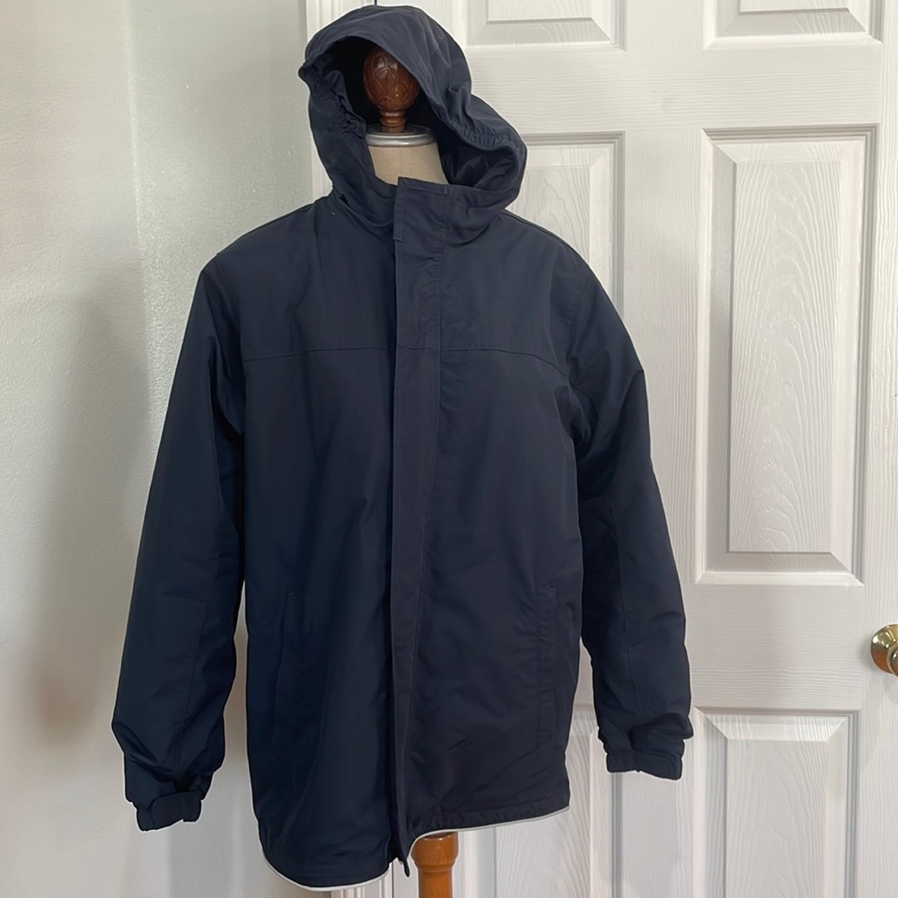 Lands end kids jacket nylon winter coat hood blue grow a long size XL 18 20 boys